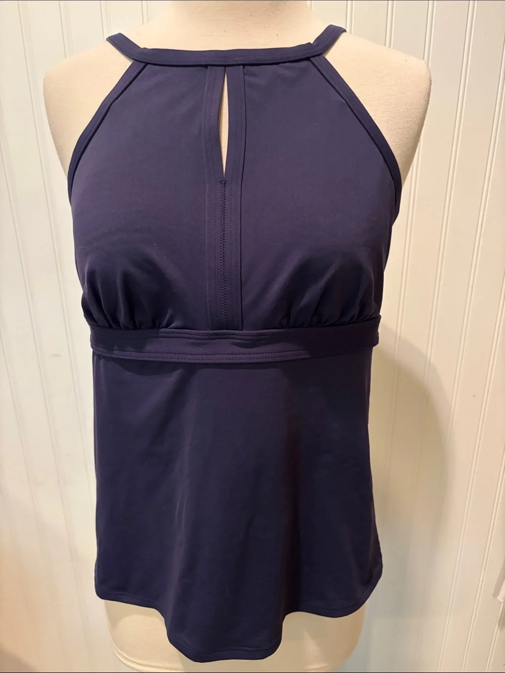 Lands’ End Navy Keyhole Halter Swim Top Sz 10
